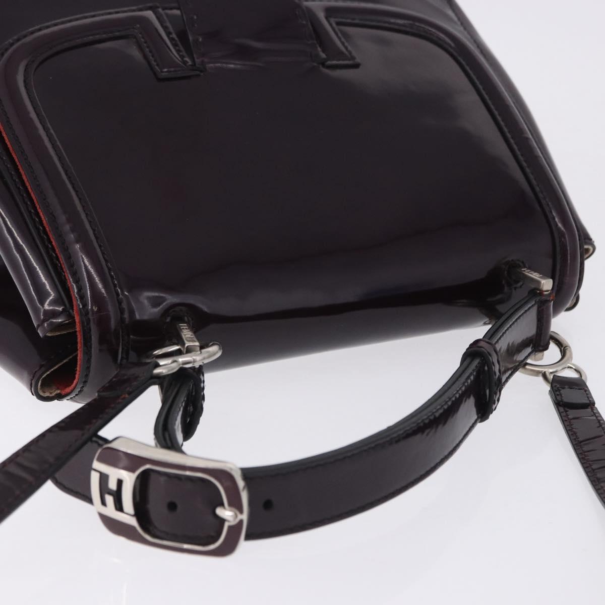 FENDI Silvana Shoulder Bag Patent Leather 2way Purple Silver Auth 202690A