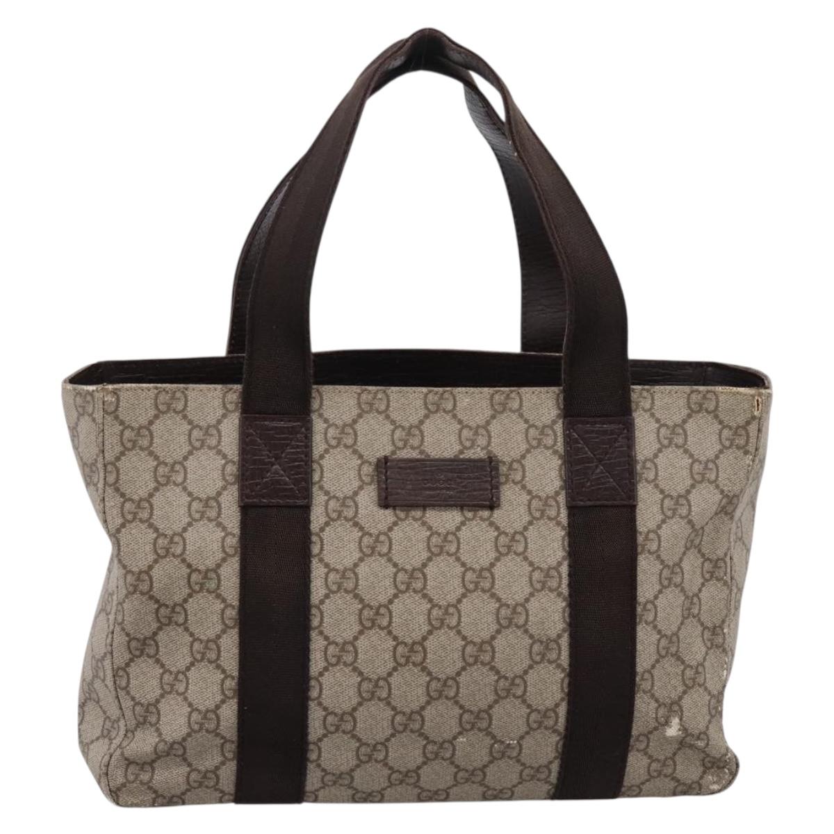 GUCCI GG Supreme Tote Bag PVC Beige Silver 141976 Auth 202691