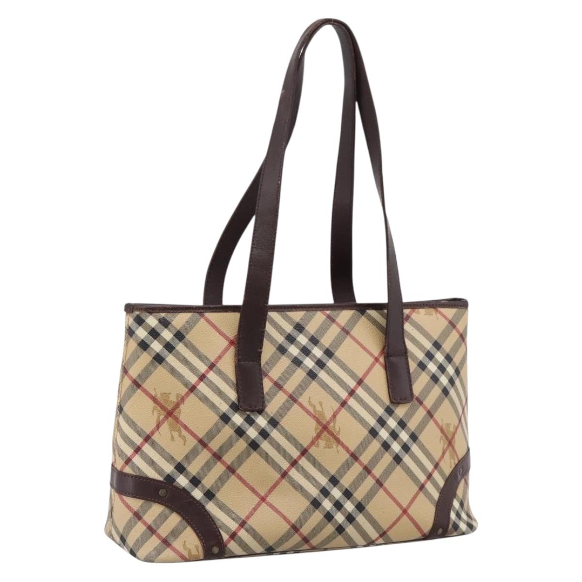 BURBERRY Nova Check Tote Bag PVC Beige Gold Auth 202693