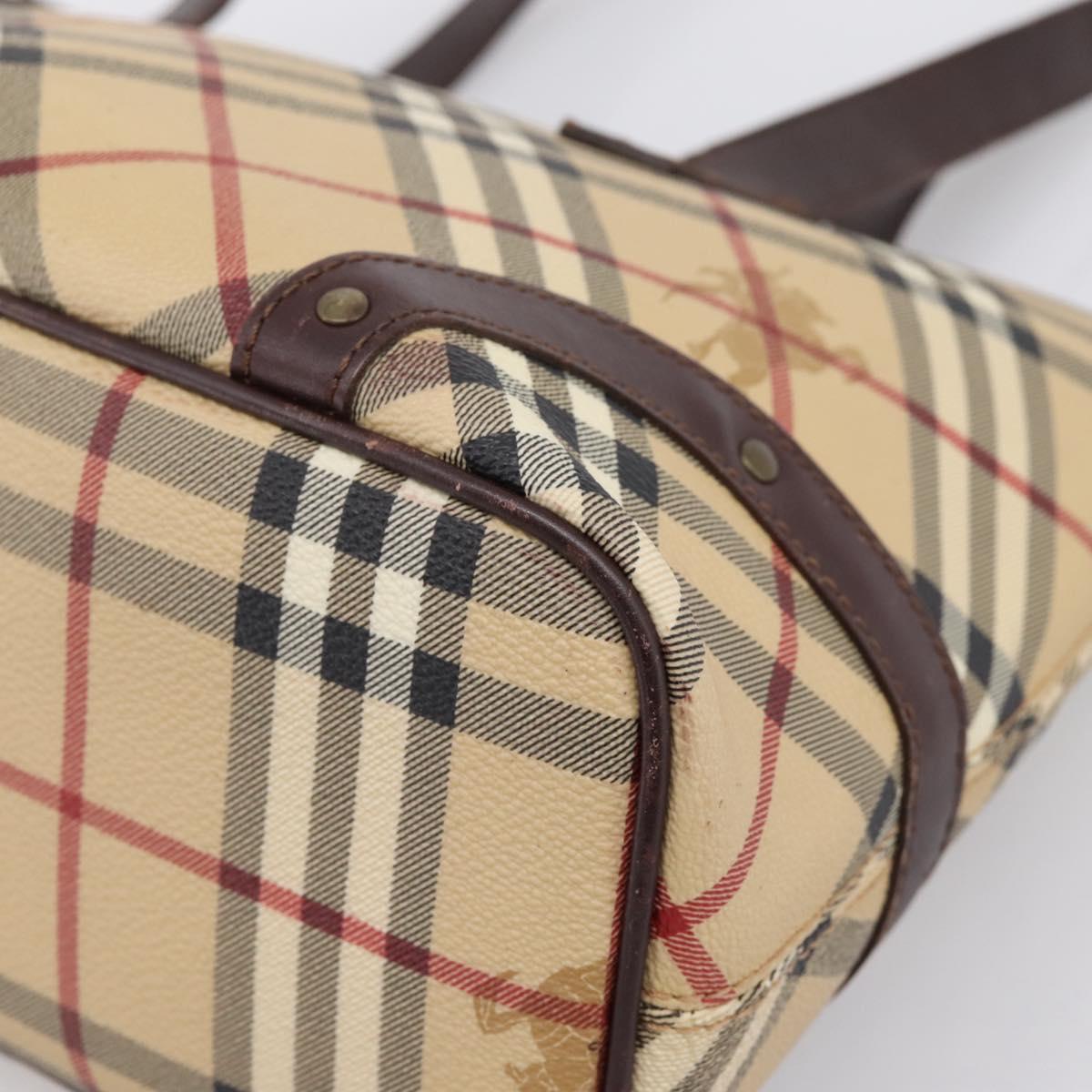 BURBERRY Nova Check Tote Bag PVC Beige Gold Auth 202693