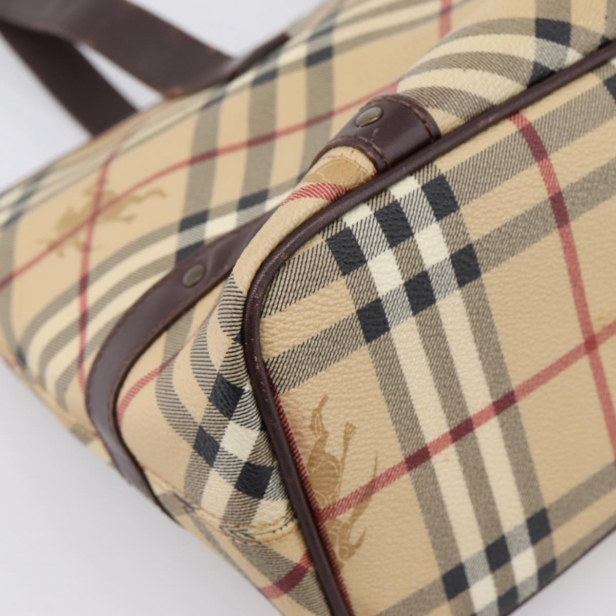 BURBERRY Nova Check Tote Bag PVC Beige Gold Auth 202693