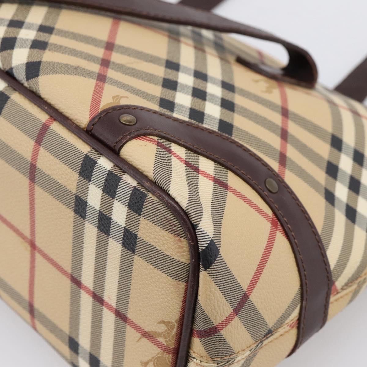 BURBERRY Nova Check Tote Bag PVC Beige Gold Auth 202693