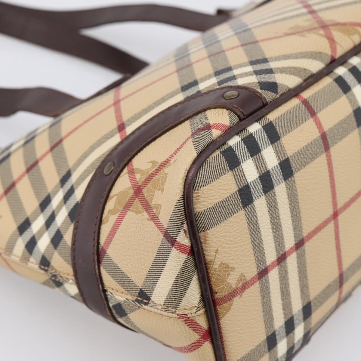 BURBERRY Nova Check Tote Bag PVC Beige Gold Auth 202693