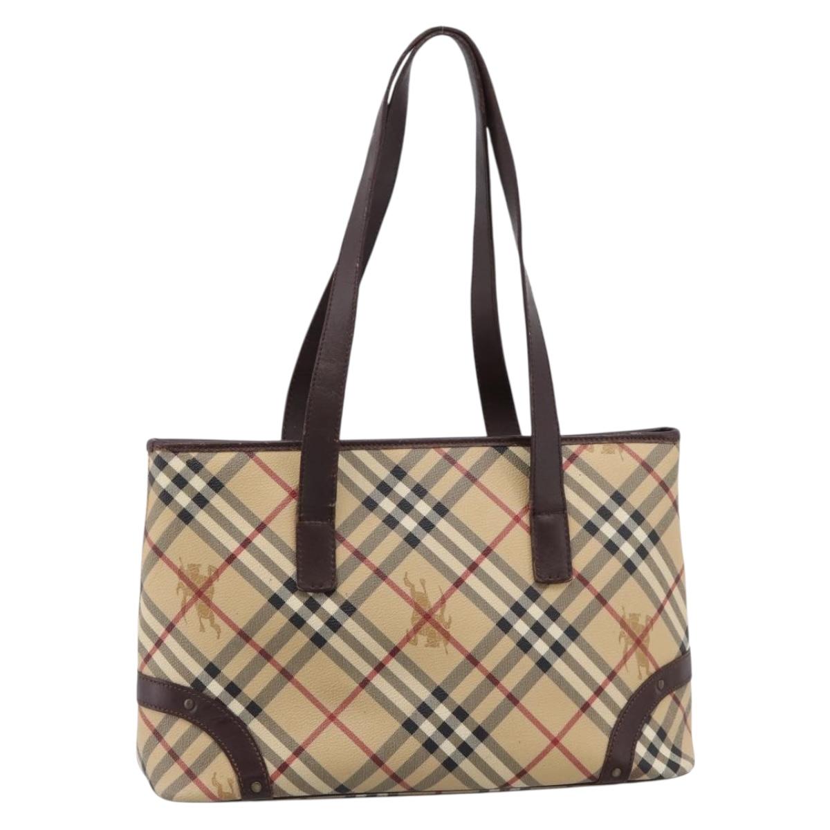 BURBERRY Nova Check Tote Bag PVC Beige Gold Auth 202693