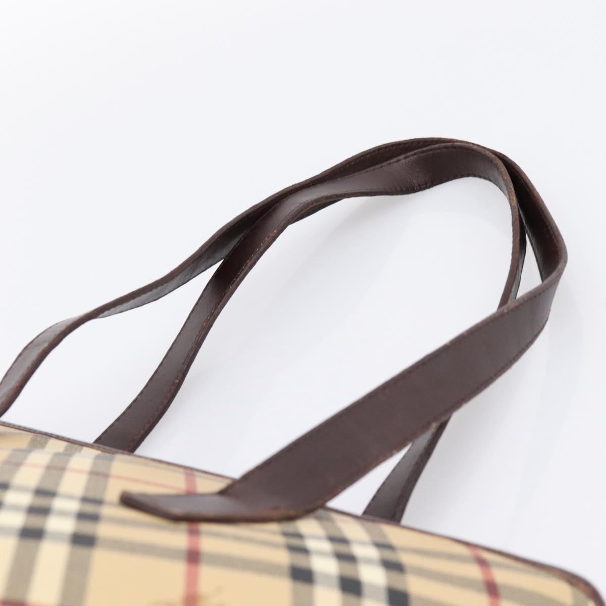 BURBERRY Nova Check Tote Bag PVC Beige Gold Auth 202693
