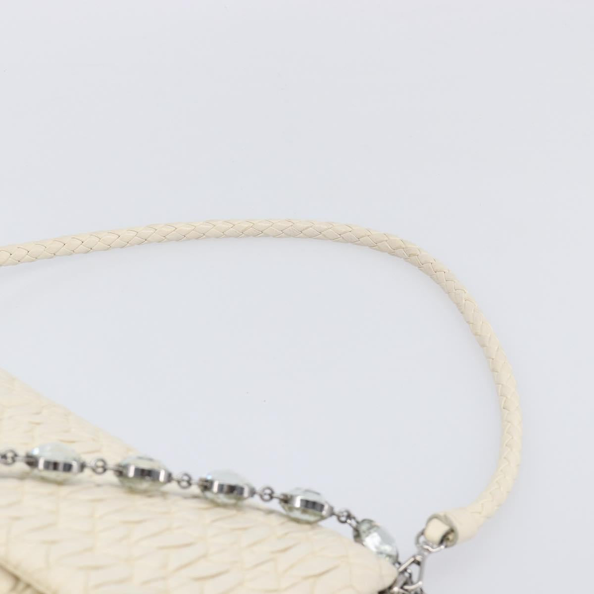Miu Miu Matelasse Chain Shoulder Bag Leather 2way White Silver Auth 202695A