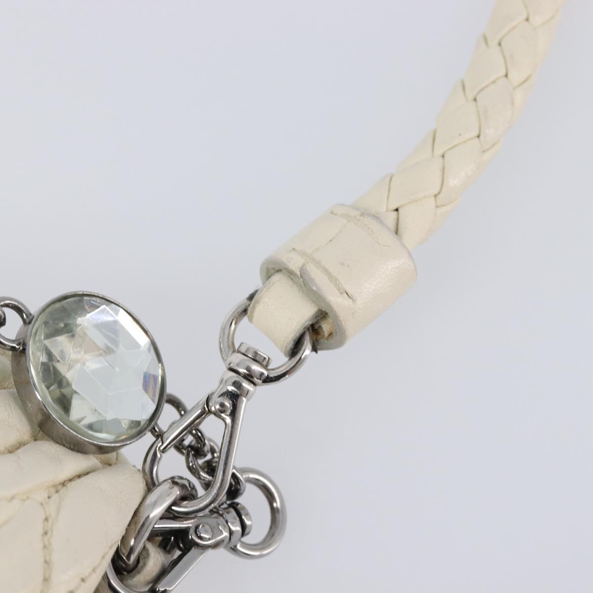 Miu Miu Matelasse Chain Shoulder Bag Leather 2way White Silver Auth 202695A
