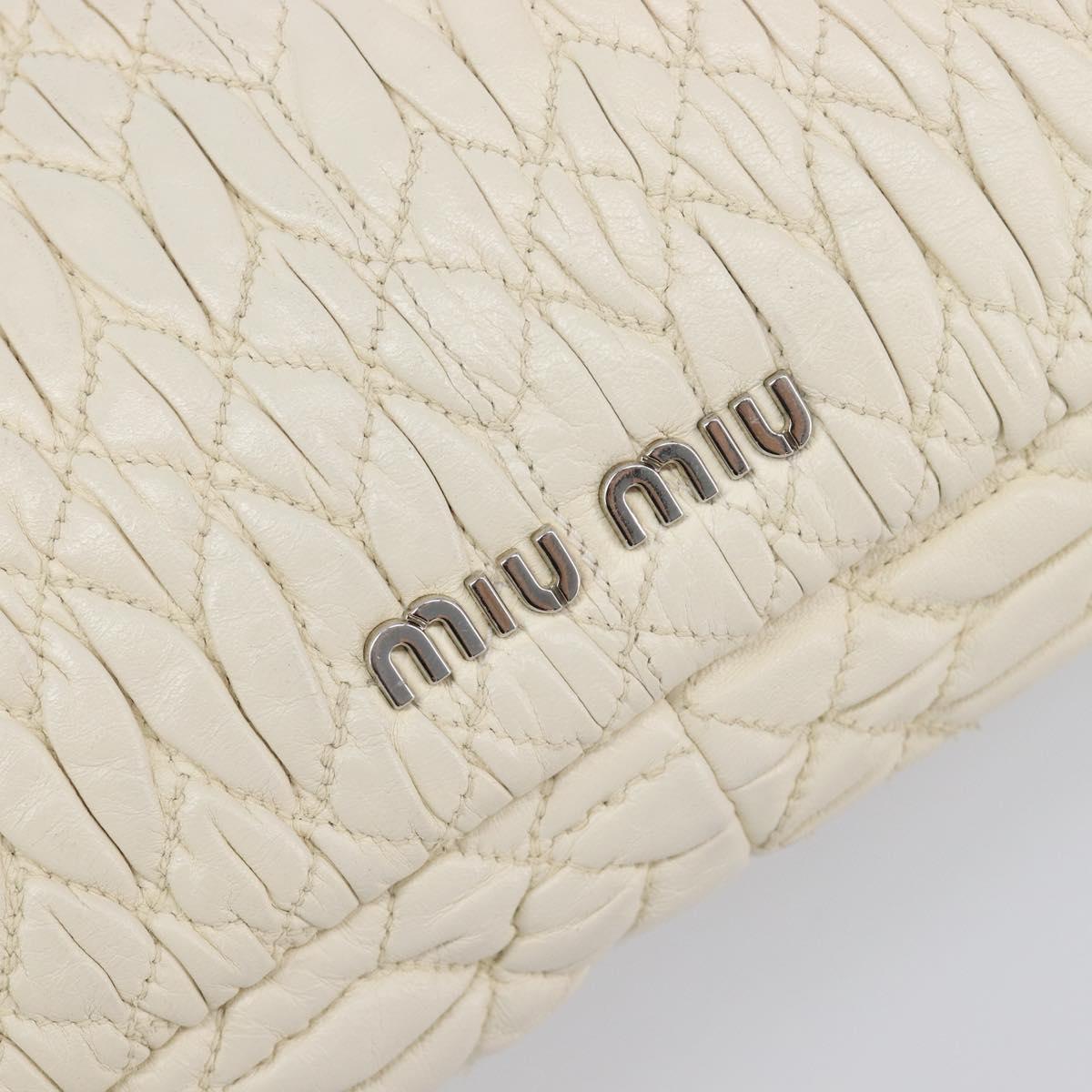 Miu Miu Matelasse Chain Shoulder Bag Leather 2way White Silver Auth 202695A
