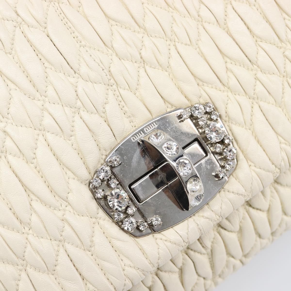 Miu Miu Matelasse Chain Shoulder Bag Leather 2way White Silver Auth 202695A