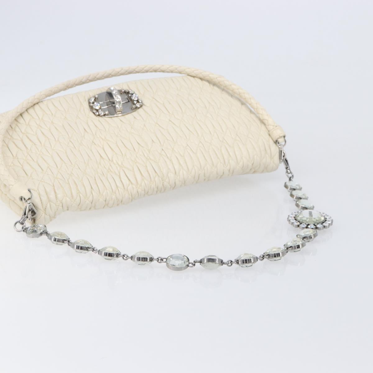 Miu Miu Matelasse Chain Shoulder Bag Leather 2way White Silver Auth 202695A