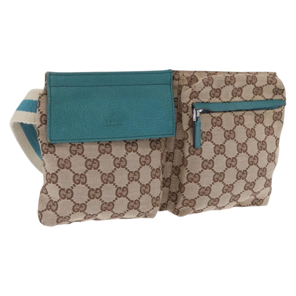 GUCCI GG Canvas Sherry Line Waist Bag Beige Silver 28566 Auth 202696A