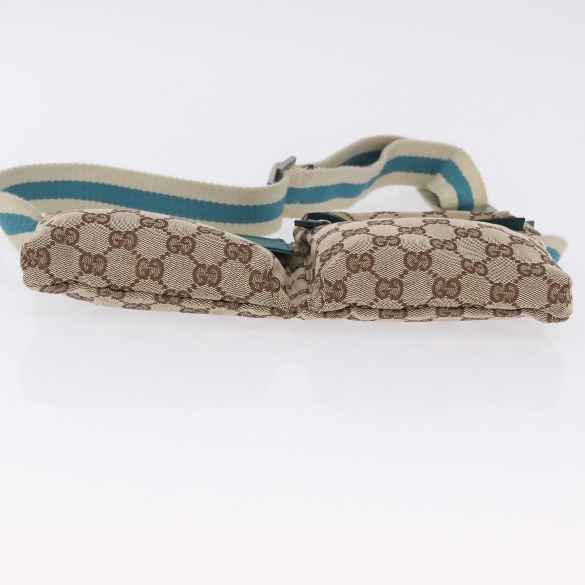 GUCCI GG Canvas Sherry Line Waist Bag Beige Silver 28566 Auth 202696A