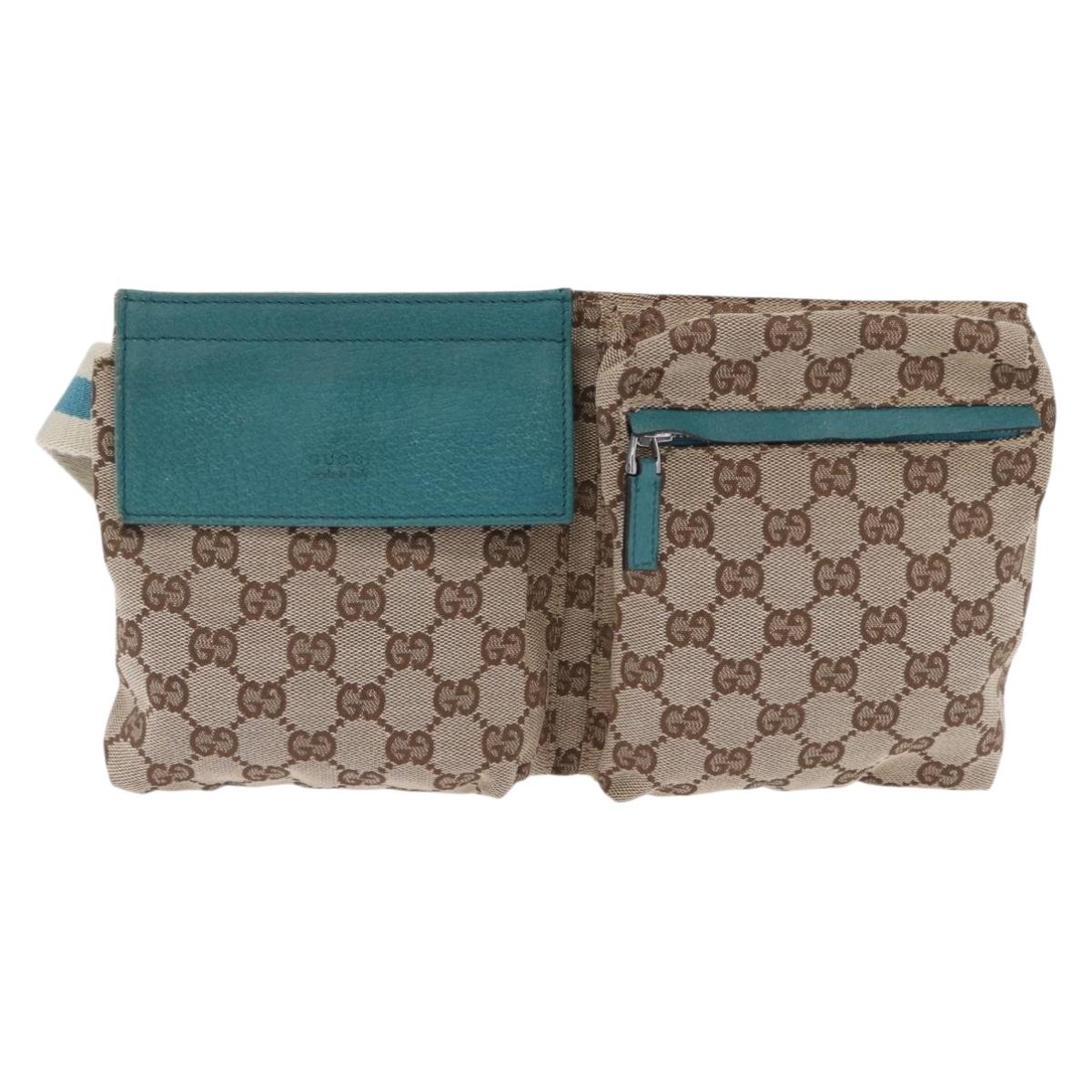 GUCCI GG Canvas Sherry Line Waist Bag Beige Silver 28566 Auth 202696A