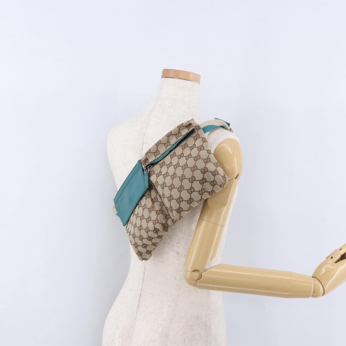 GUCCI GG Canvas Sherry Line Waist Bag Beige Silver 28566 Auth 202696A