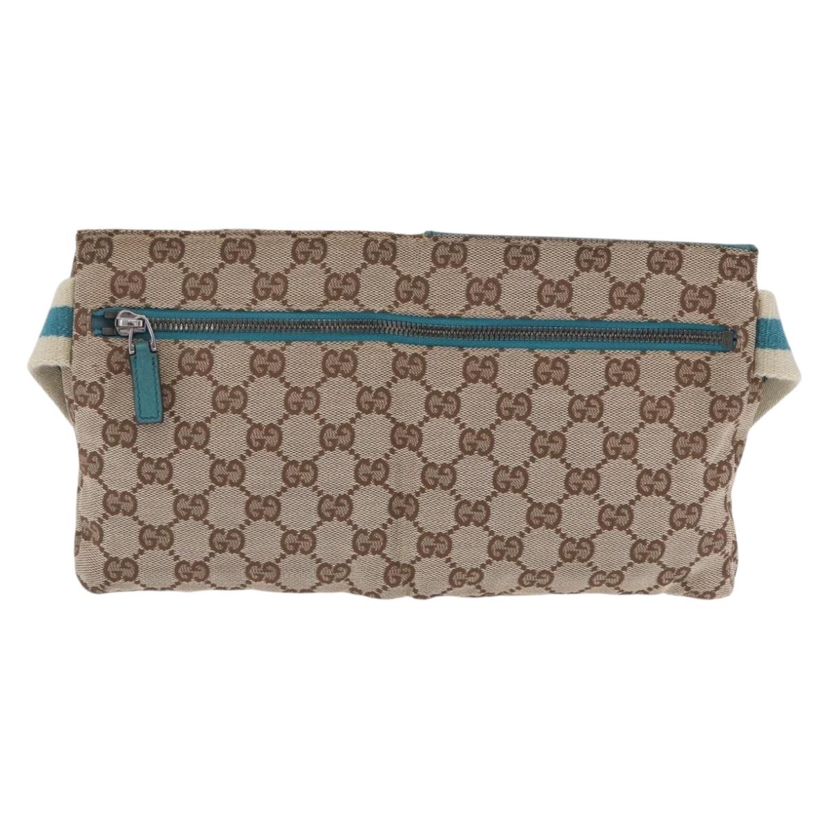 GUCCI GG Canvas Sherry Line Waist Bag Beige Silver 28566 Auth 202696A