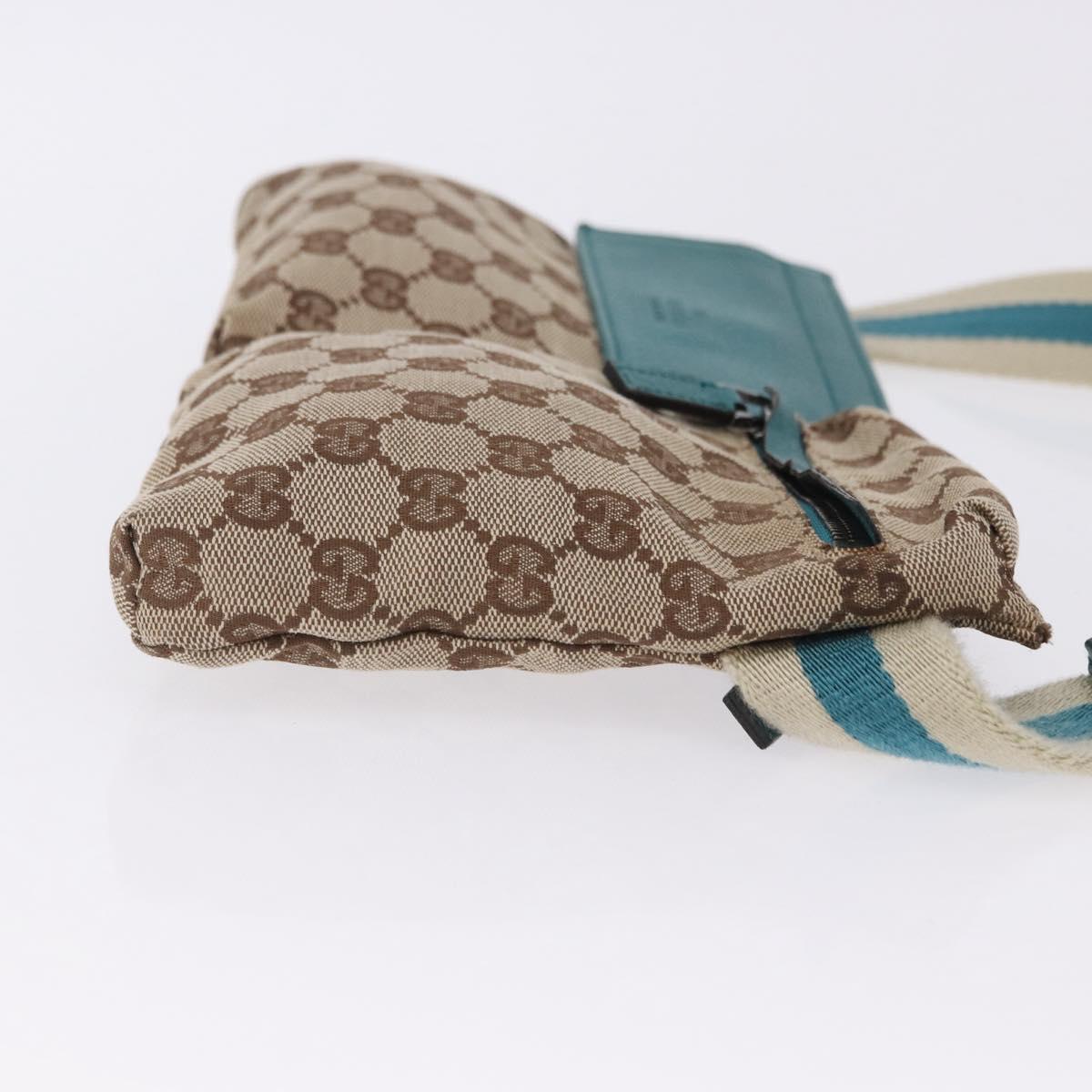 GUCCI GG Canvas Sherry Line Waist Bag Beige Silver 28566 Auth 202696A