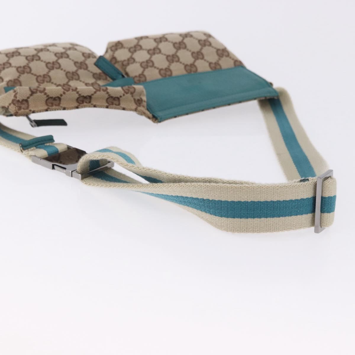 GUCCI GG Canvas Sherry Line Waist Bag Beige Silver 28566 Auth 202696A