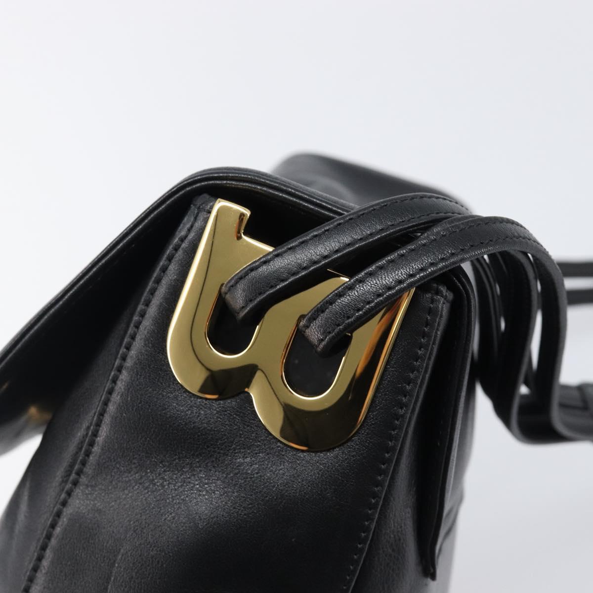 BALLY Shoulder Bag Leather Black Gold Auth 202700V