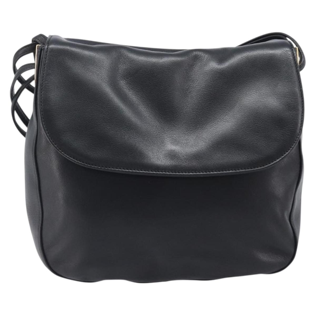 BALLY Shoulder Bag Leather Black Gold Auth 202700V