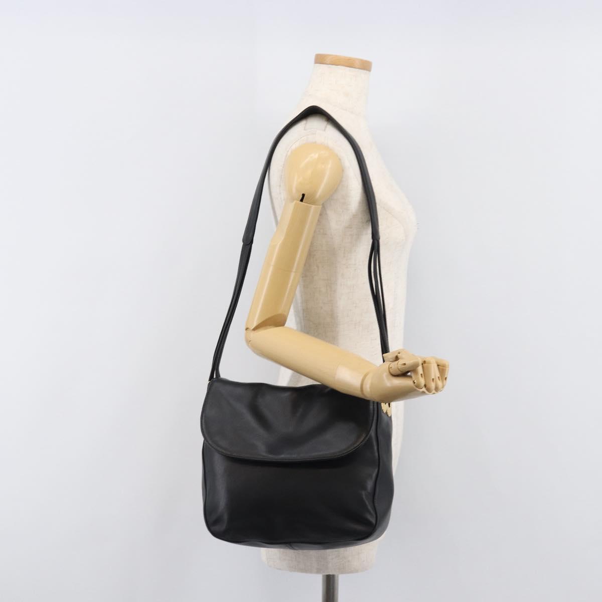 BALLY Shoulder Bag Leather Black Gold Auth 202700V