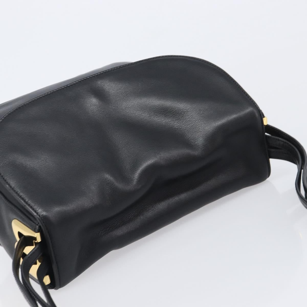BALLY Shoulder Bag Leather Black Gold Auth 202700V