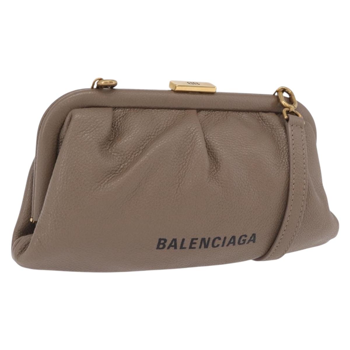 BALENCIAGA Cloud XS Shoulder Bag Leather Beige Gold 618895 Auth 202701V