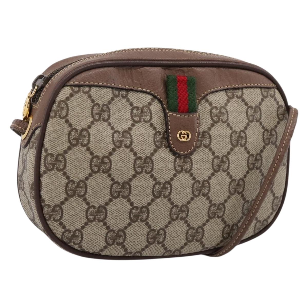 GUCCI GG Supreme Web Sherry Line Bag PVC Beige Gold 007 58 6112 Auth 202703