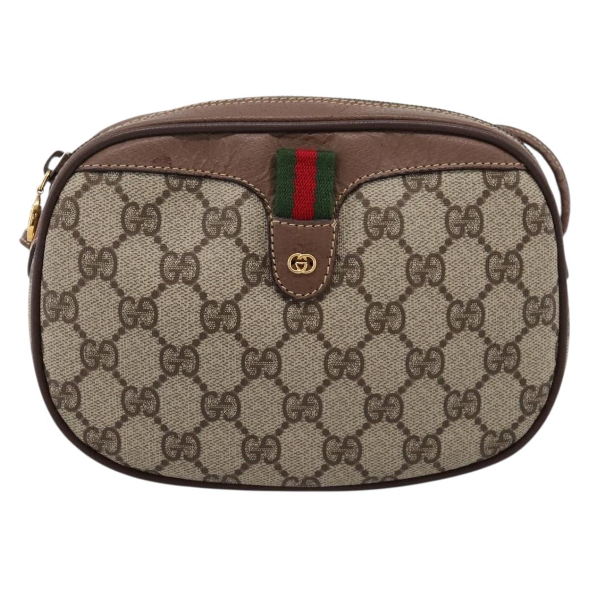 GUCCI GG Supreme Web Sherry Line Bag PVC Beige Gold 007 58 6112 Auth 202703