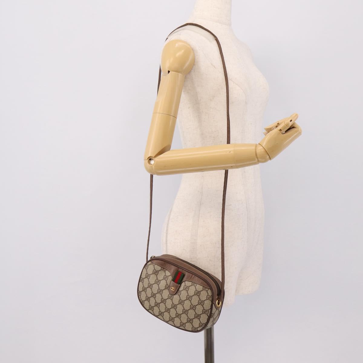 GUCCI GG Supreme Web Sherry Line Bag PVC Beige Gold 007 58 6112 Auth 202703