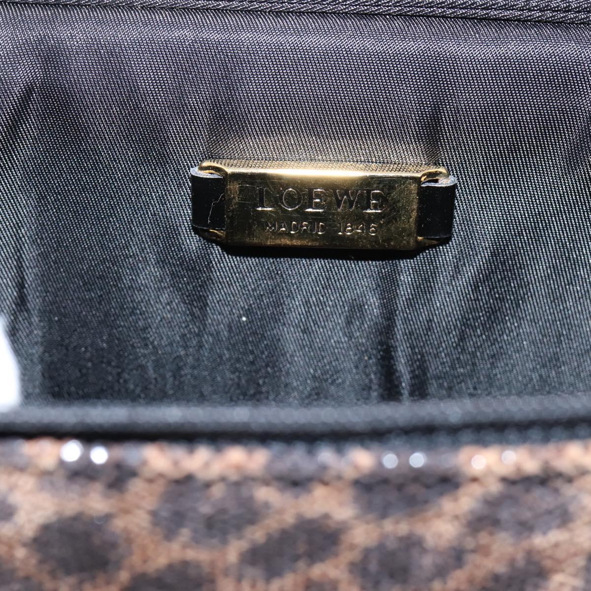 LOEWE Hand Bag PVC Canvas Brown Gold Auth 202704A