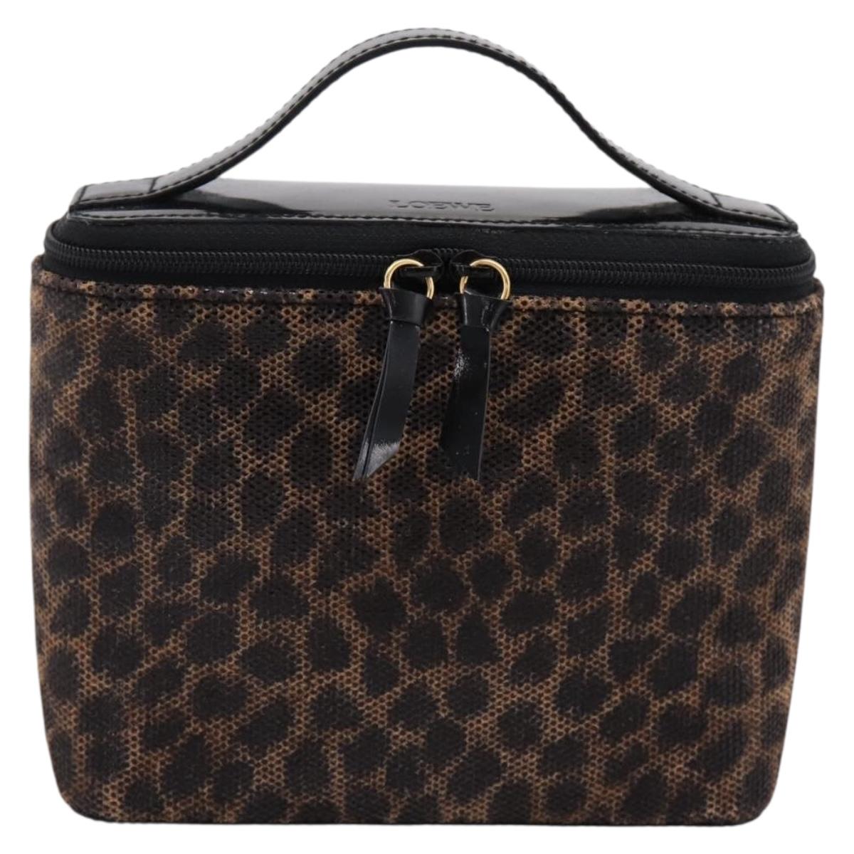 LOEWE Hand Bag PVC Canvas Brown Gold Auth 202704A