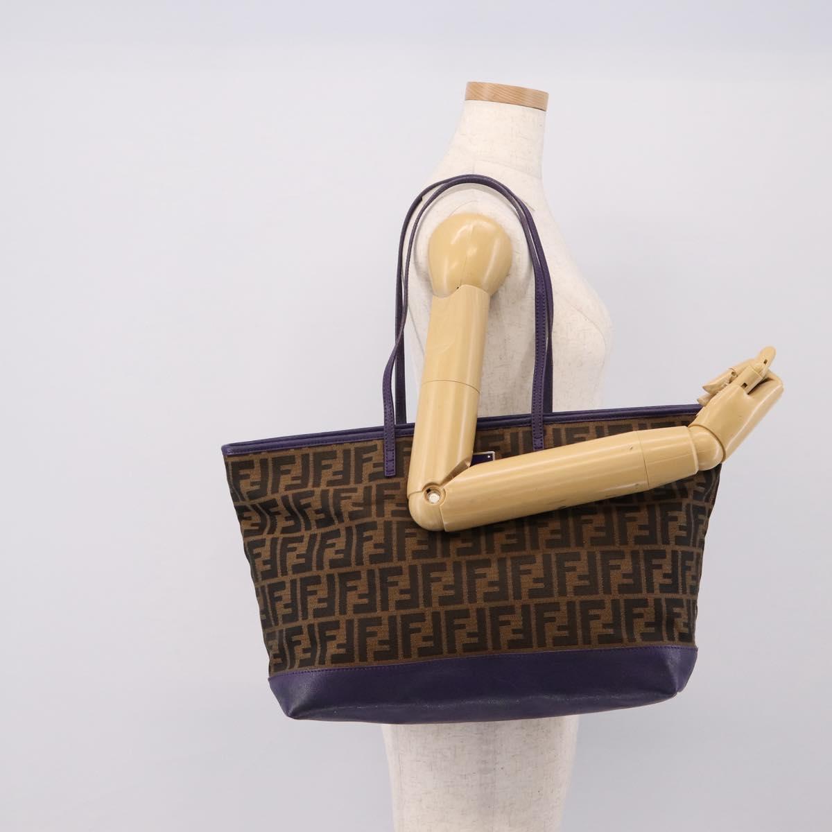 FENDI Zucca Canvas Tote Bag Black Brown Auth 202705