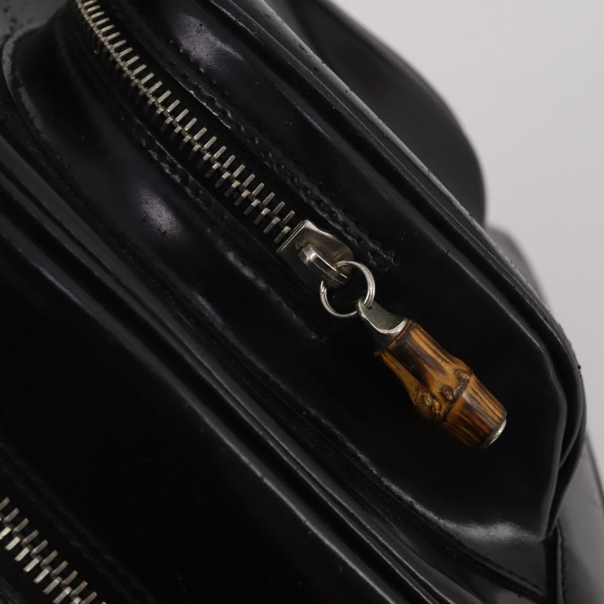 GUCCI Bamboo Shoulder Bag Patent Leather Black Silver 003 2113 0127 Auth 202711