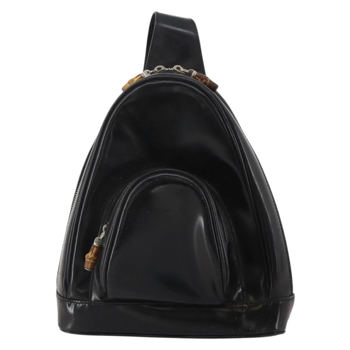 GUCCI Bamboo Shoulder Bag Patent Leather Black Silver 003 2113 0127 Auth 202711