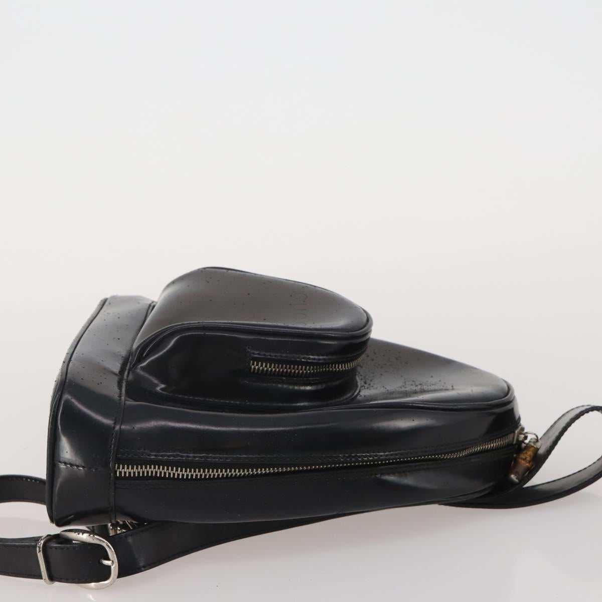 GUCCI Bamboo Shoulder Bag Patent Leather Black Silver 003 2113 0127 Auth 202711