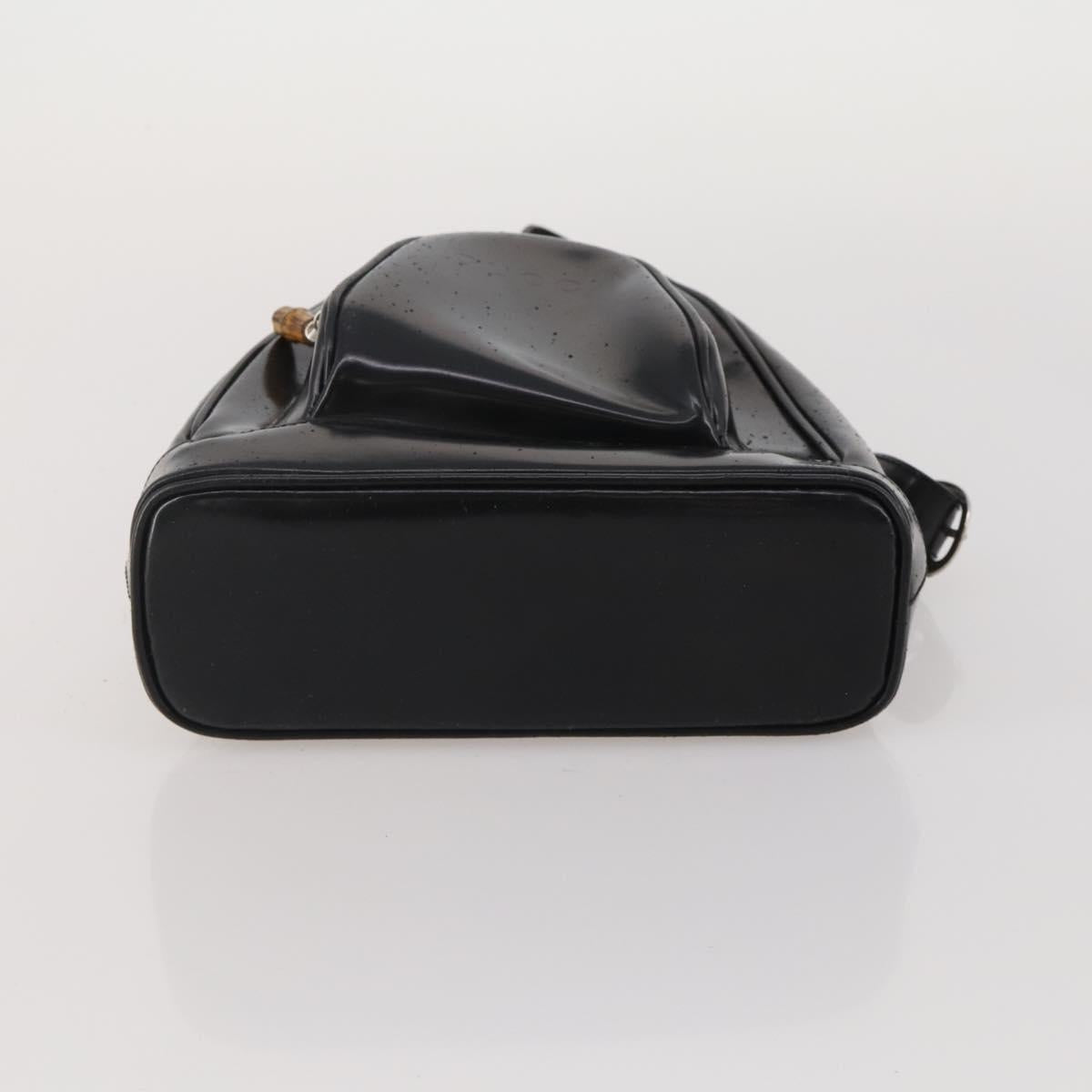 GUCCI Bamboo Shoulder Bag Patent Leather Black Silver 003 2113 0127 Auth 202711