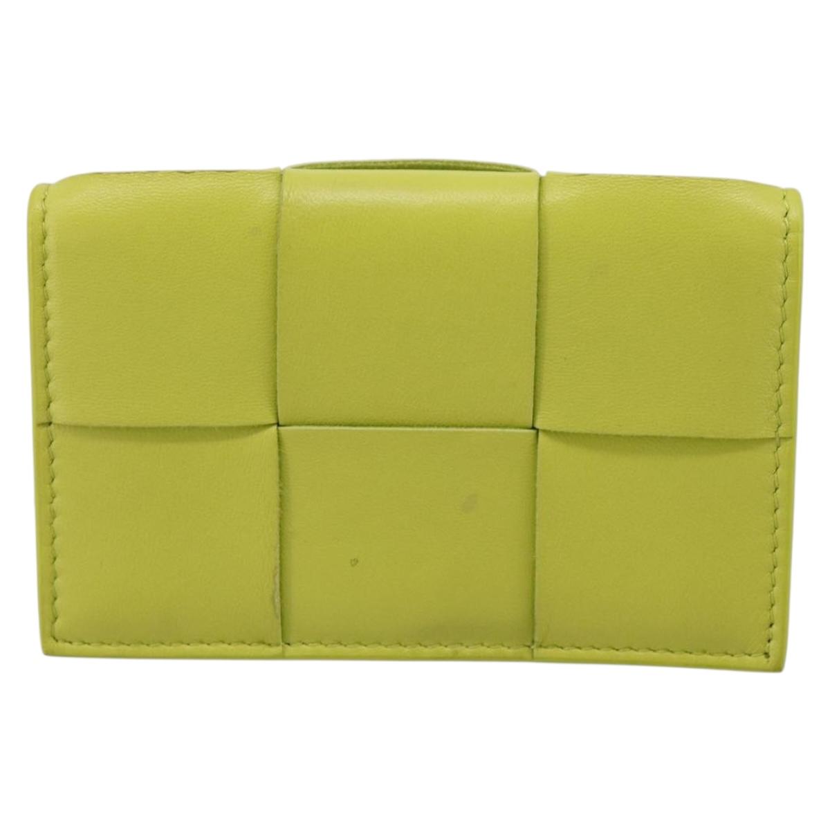 BOTTEGA VENETA Cassette Maxi INTRECCIATO Card Case Leather Green Auth 202712M