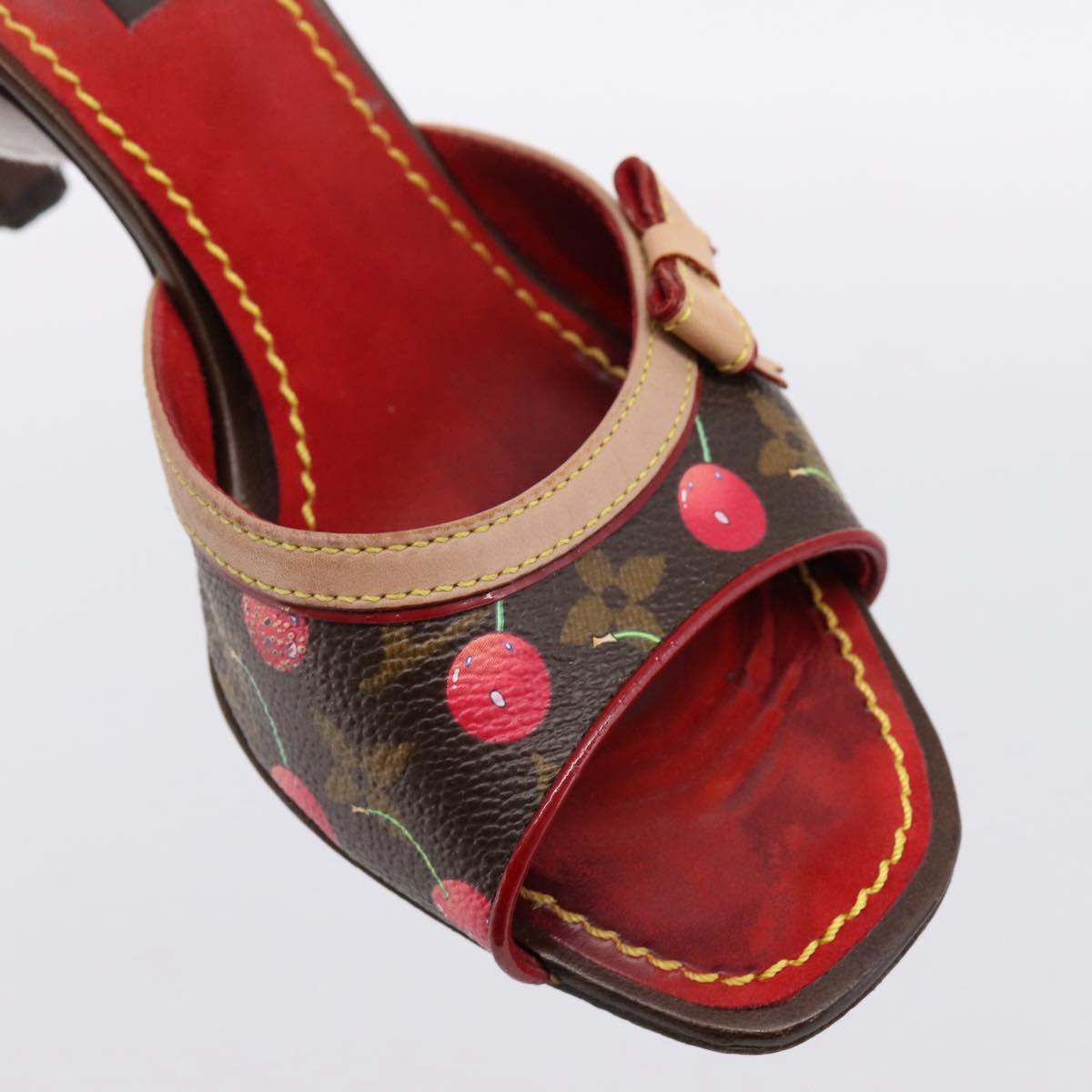 LOUIS VUITTON Monogram Cherry Mule Sandals 36 Marron LV Auth 202717
