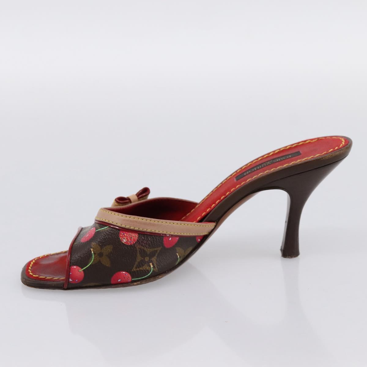 LOUIS VUITTON Monogram Cherry Mule Sandals 36 Marron LV Auth 202717