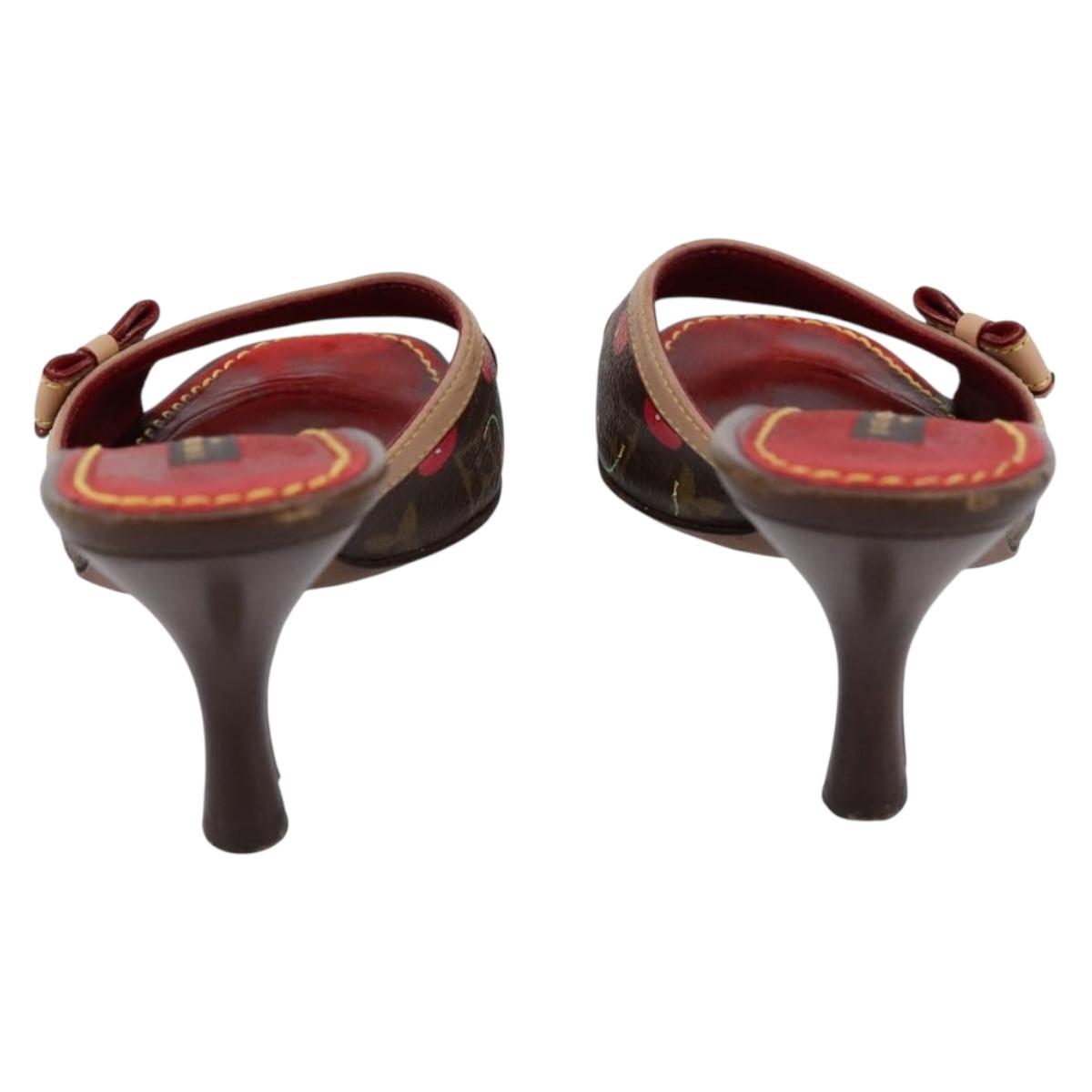 LOUIS VUITTON Monogram Cherry Mule Sandals 36 Marron LV Auth 202717
