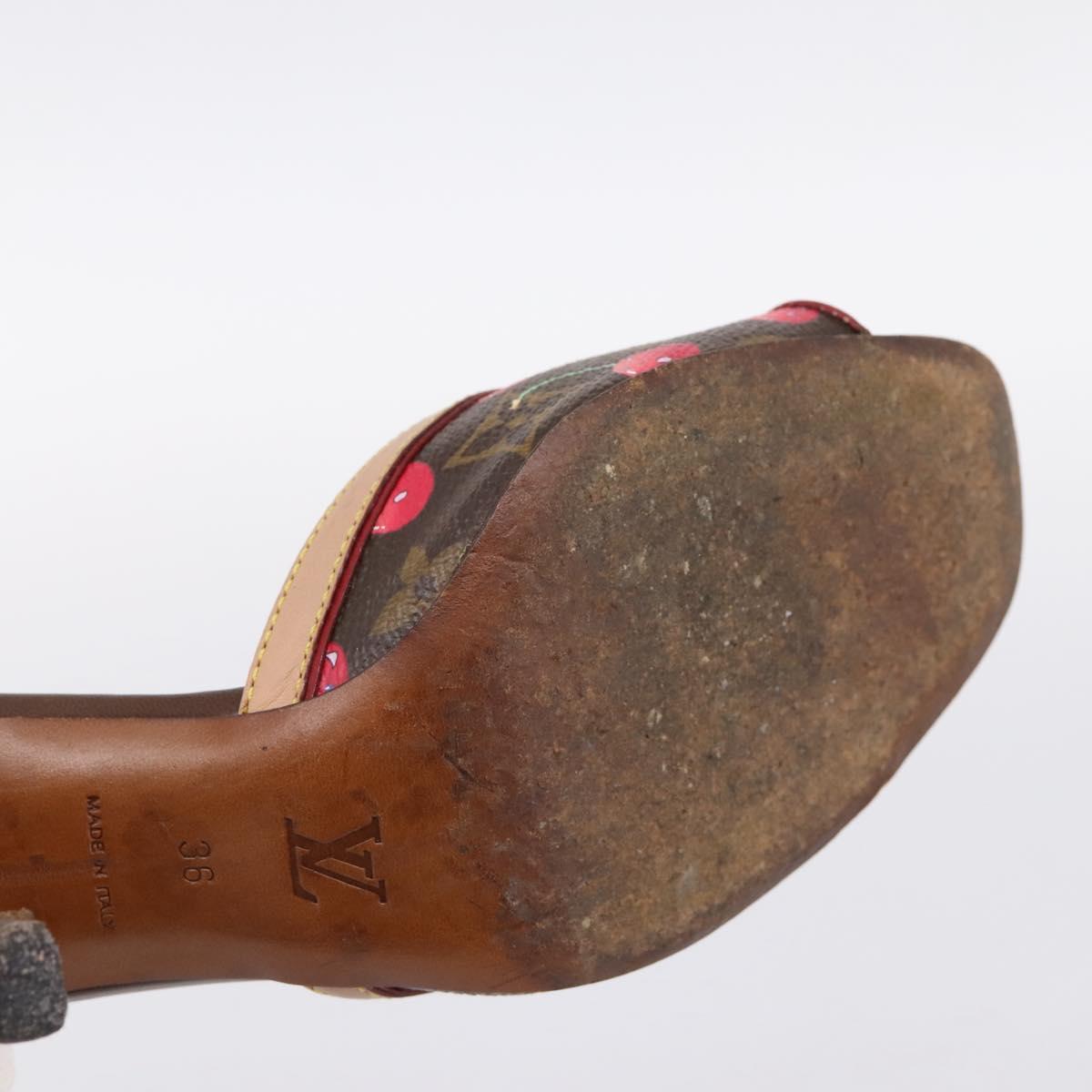 LOUIS VUITTON Monogram Cherry Mule Sandals 36 Marron LV Auth 202717