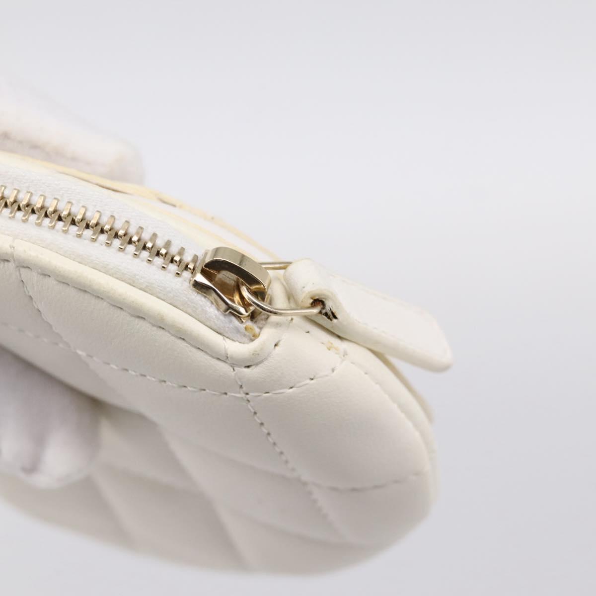 CHANEL Camelia Coin Purse Lamb Skin White Gold CC Auth 202721M