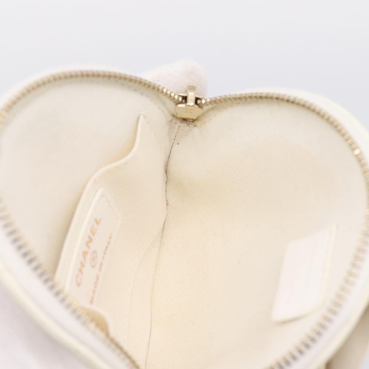 CHANEL Camelia Coin Purse Lamb Skin White Gold CC Auth 202721M