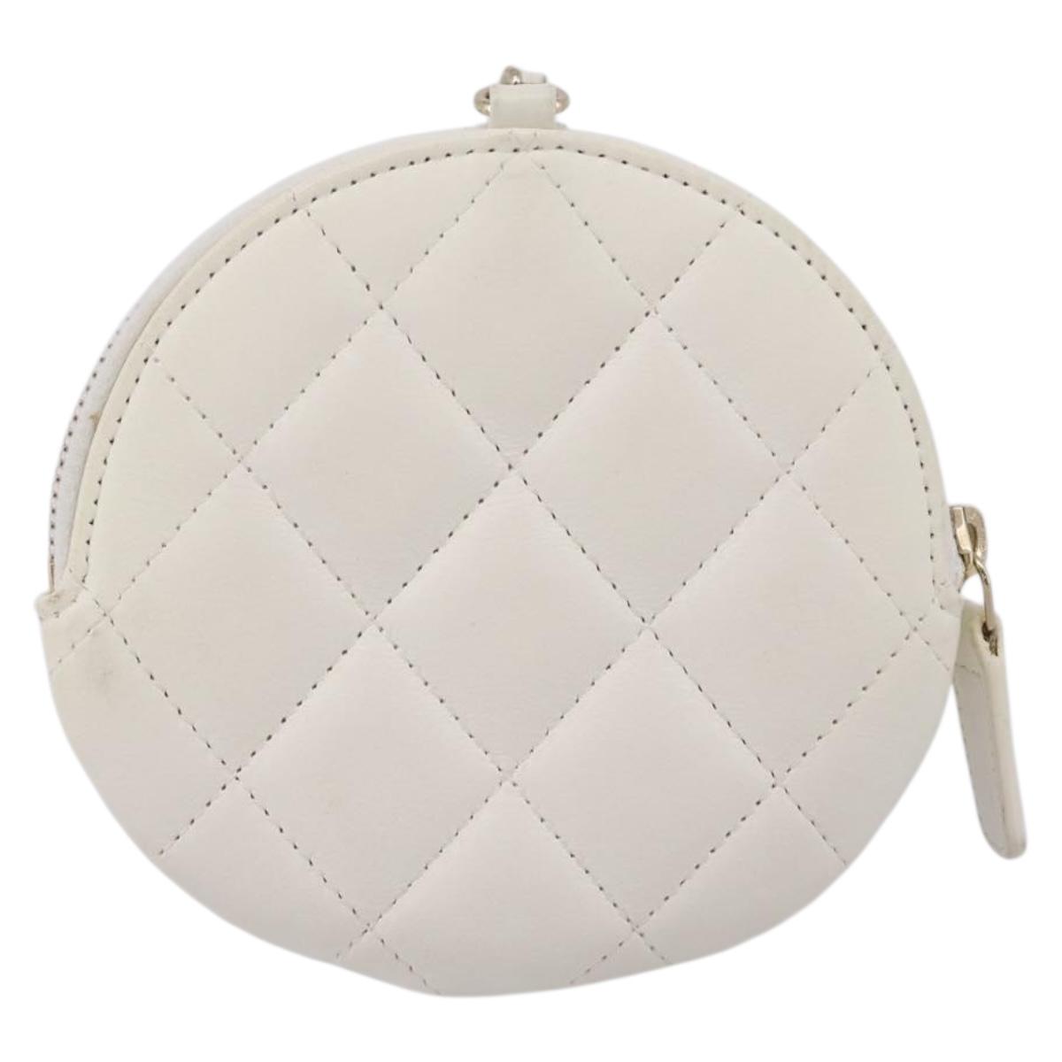 CHANEL Camelia Coin Purse Lamb Skin White Gold CC Auth 202721M
