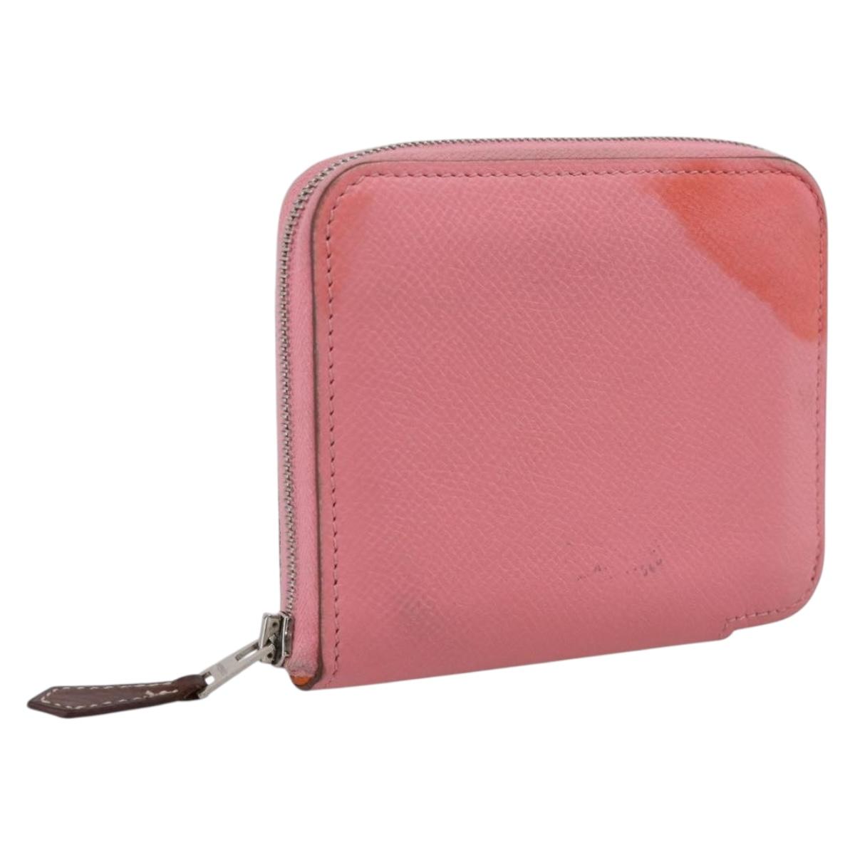 HERMES Azap Silk In Wallet Leather Pink Silver Auth 202722