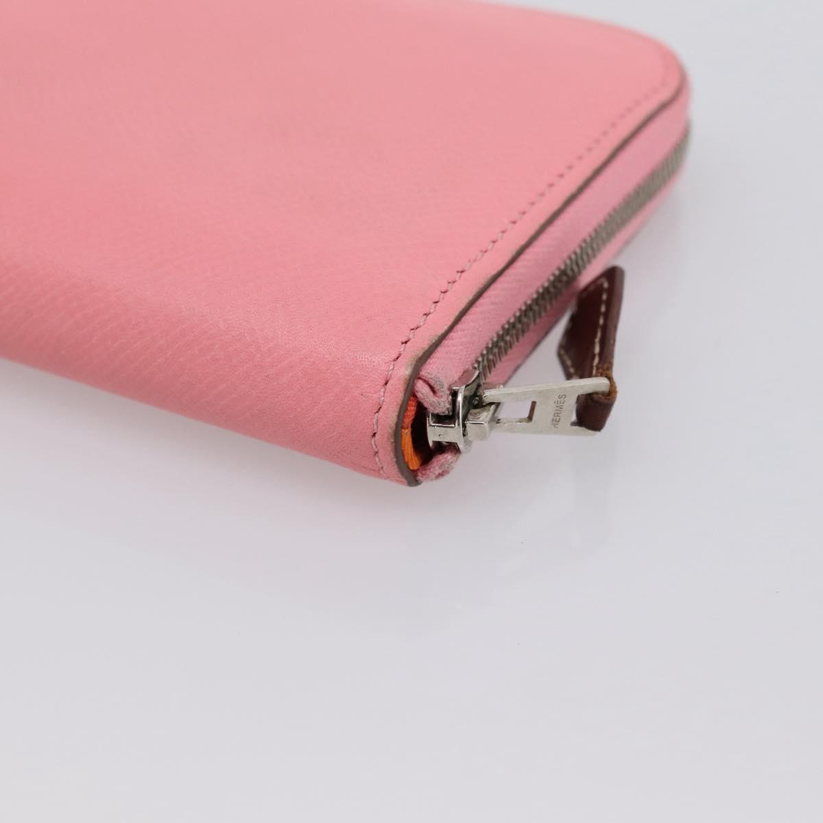HERMES Azap Silk In Wallet Leather Pink Silver Auth 202722