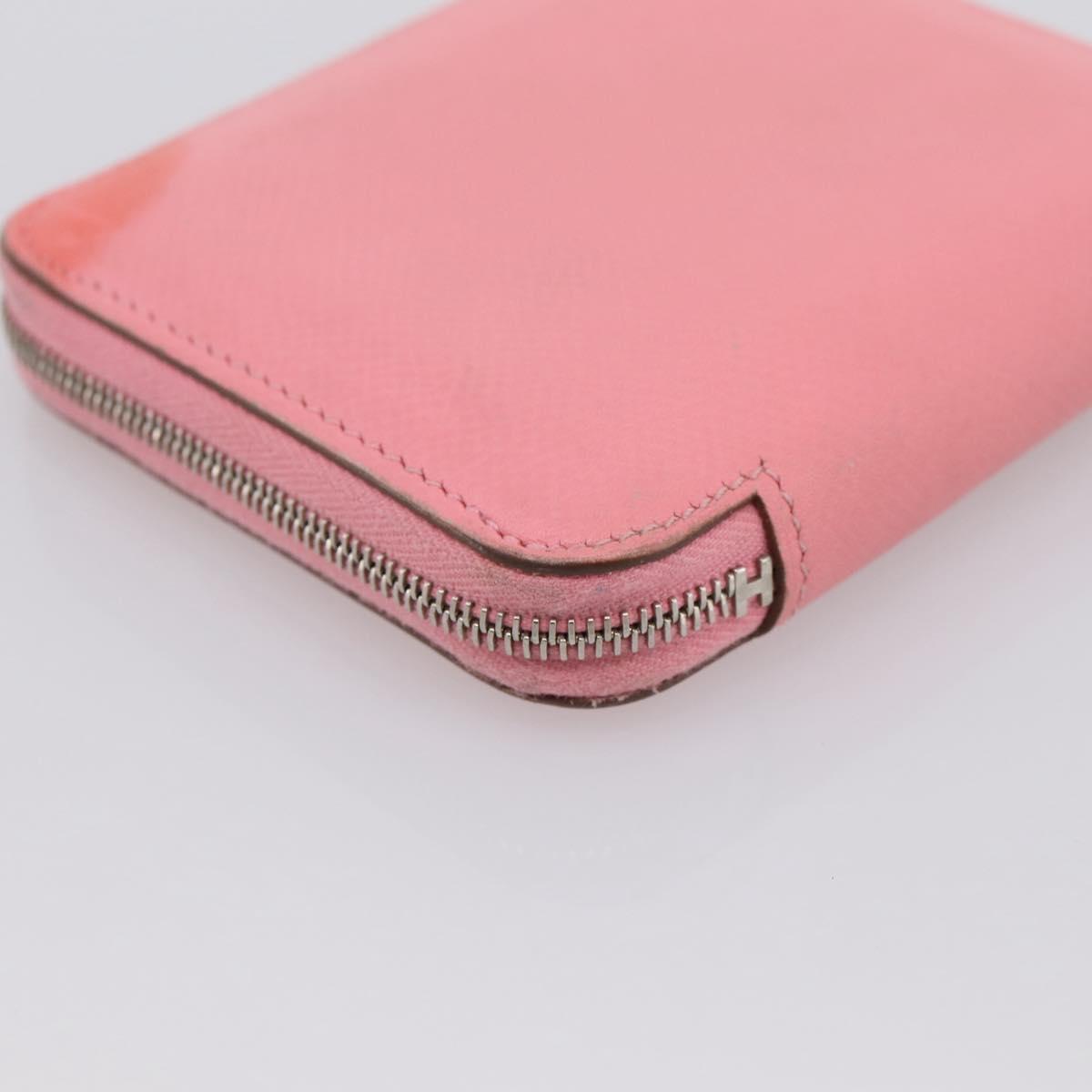 HERMES Azap Silk In Wallet Leather Pink Silver Auth 202722