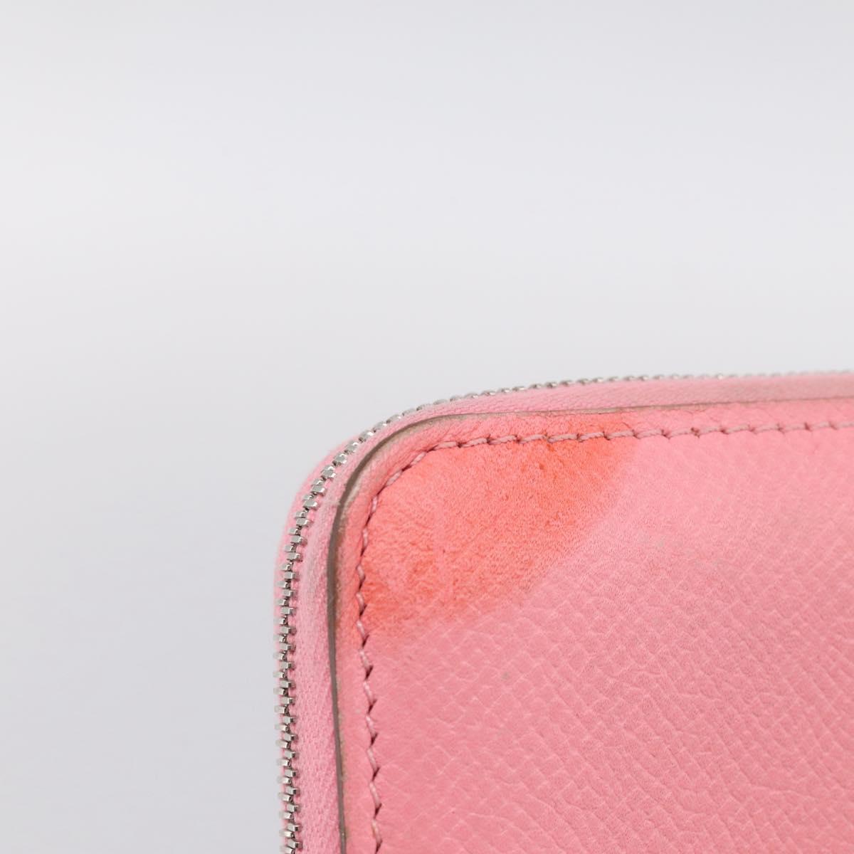 HERMES Azap Silk In Wallet Leather Pink Silver Auth 202722