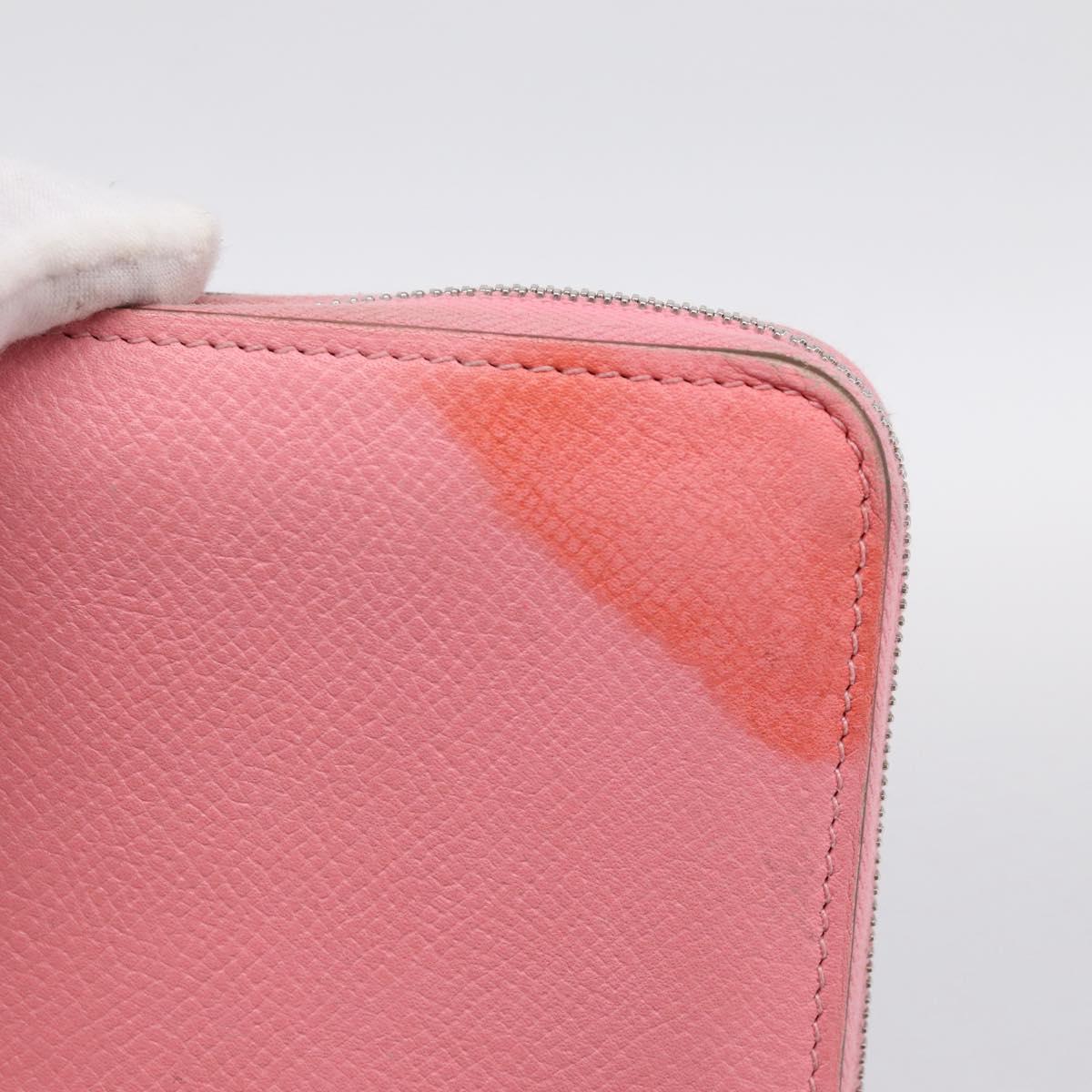 HERMES Azap Silk In Wallet Leather Pink Silver Auth 202722