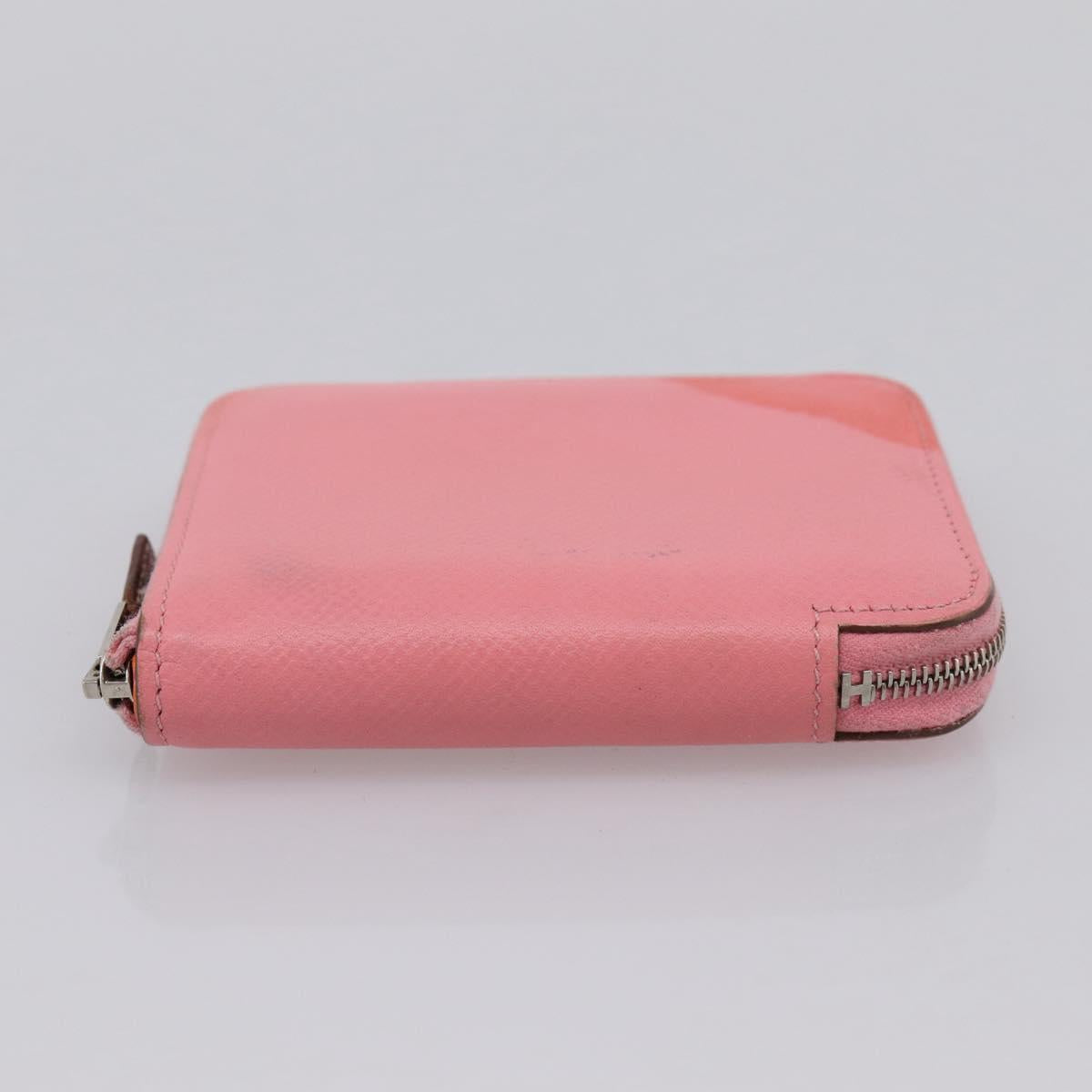 HERMES Azap Silk In Wallet Leather Pink Silver Auth 202722